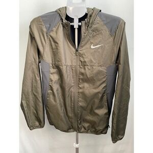 Nike Golf Windbreaker Jacket Mens Small Lightweight Olive Green Gray Hooded‎